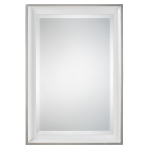 34 Beveled Vanity Mirror with Glossy White and Silver Leaf Sloped Profile Frame - All
