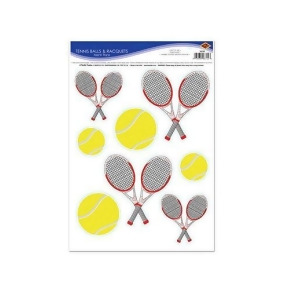 Club Pack of 96 Tennis Balls and Racquets Peel 'N Place Party Decorations - All