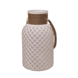 12.25 White Diamond Texture Decorative Glass Pillar Candle Holder Lantern with Handle - All
