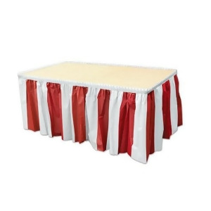 Pack of 6 Red White Striped Plastic Table Skirting Party Decorations 14' - All