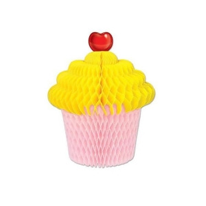Pack of 12 Yellow and Pink Tissue Cupcake Party Centerpiece Decorations 7 - All