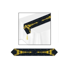 Pack of 12 Black and Gold Printed Eiffel Tower Table Runner Party Decorations 6' - All