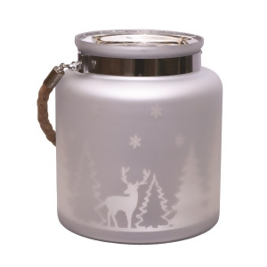 8 Matte Silver Winter Scene Decorative Christmas Pillar Candle Holder Lantern with Handle - All