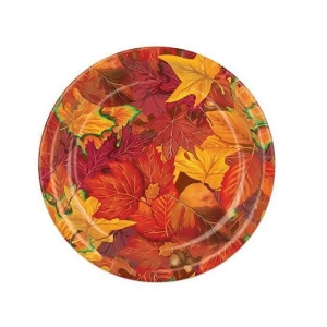 Club Pack of 96 Majestic Red and Gold Fall Leaf Thanksgiving Party Plates 9 - All