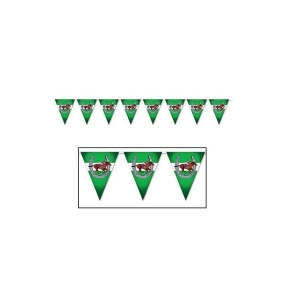 Pack of 12 Green and White Horse-Racing Derby Pennant Banner Party Decorations 11 x 12' - All