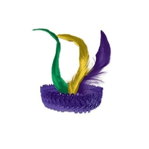 Pack of 12 Gold Green and Purple Sequined Flapper Feathered Headband Costume Accesories - All