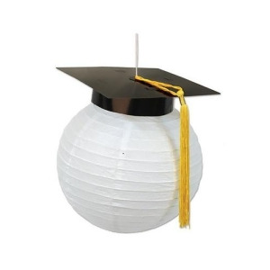Club Pack of 12 Black and White Graduation Cap Paper Lanterns 9.5 - All