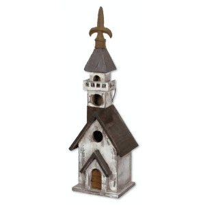 17.75 Vintage Garden Black and White Church Wooden Outdoor Patio Birdhouse Feeder - All