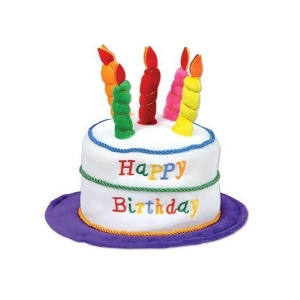 Pack of 12 Plush Multicolored Candle-Lit Birthday Cake Party Costume Hats - All