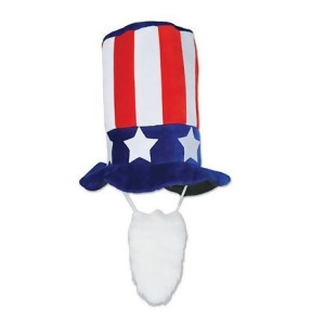 Pack of 6 Red White and Blue Patriotic Adult-Size Plush Tall Hat with Beard 10 - All