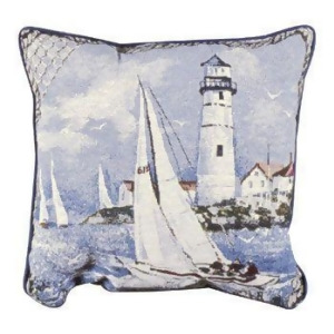 Morning Sail Sailboats Lighthouse Decorative Accent Throw Pillow 17 x 17 - All