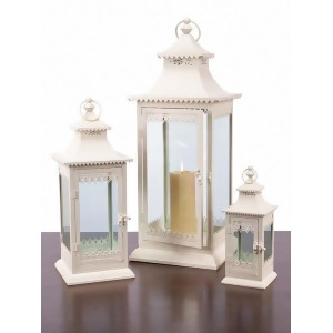 Set of 3 Cream Lantern Decorative Cottage-Style Pillar Candle Holders - All