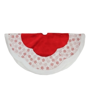 48 Country Cabin Red and White Glitter Snowflake Scallop Christmas Tree Skirt with Faux Fur Border - All