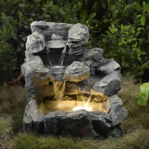23 Led Lighted Rustic Stacked and Staggered Stone Outdoor Patio Garden Water Fountain - All