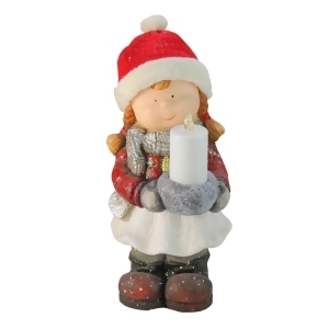 17 Standing Young Girl in Ski Hat with Candle Holder Winter Outdoor Patio Garden Statue - All