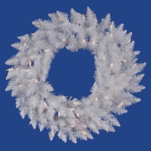 60 Pre-Lit Sparkle White Spruce Artificial Christmas Wreath Clear Lights - All