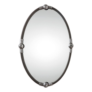 32 Masculine Oval Wall Mirror with Rusted Black and Burnished Silver Iron Frame - All