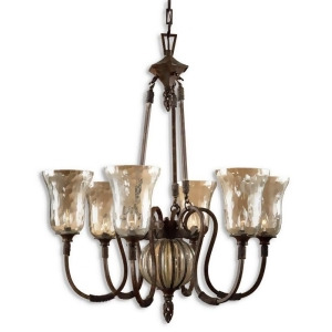 39 Mouth Blown Glass and Antique Saddle Finish 6-Light Hanging Chandelier - All