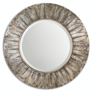 36 Native American Round Wall Mirror with Distressed Silver Leaf Natural Leaves Frame - All