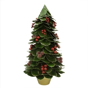 18 Green Holly Berry Glittered Leaf Potted Christmas Tree Table Top Decoration - All