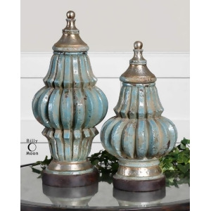 Set of 2 Fatima Sky Blue Decorative Ceramic Urns 19 - All