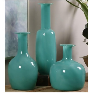 Set of 3 Persian Turquoise Green Glass Decorative Vases 11 14 18 - All