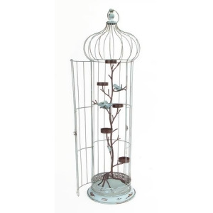 36 New Romance Distressed Blue Tea Light Candle Holder Bird Cage with Bird Accents - All