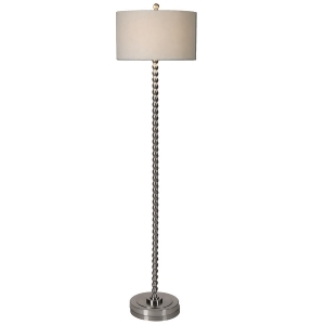 68 Brushed Nickel and Beaded Metal Sherise Floor Lamp with Beige Linen Fabric Shade - All