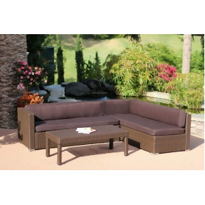 3-Piece Espresso Resin Wicker Outdoor Patio Sectional Table Set Brown Cushions - All