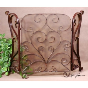 50 Mocha Brown Forged Metal Hinged Fireplace Screen with Intricate Scrollwork - All