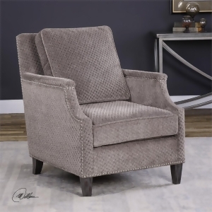 37 Dallen Hounds Tooth Textured Pewter Gray Chenille Curved Accent Armchair - All