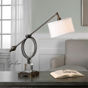 23 Levisa Dark Bronze Desk Lamp with Adjustable Pivoting White Linen Fabric Shade - All