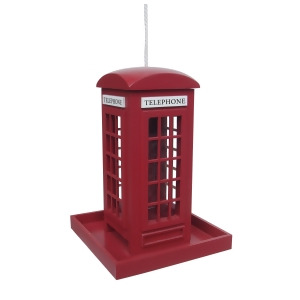 8.75 Fully Functional Anglophile Red British Telephone Booth Outdoor Bird Feeder - All