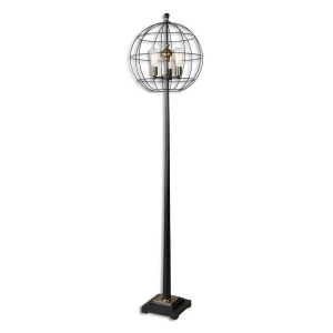 74 Antique Style Black and Gold Palla Floor Lamp with Round Open Cage Shade - All