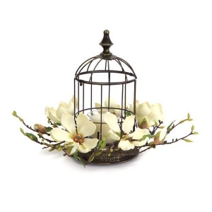 15 Elegant Magnolia Flower Bird Cage Votive Candle Holder with Glass Globe - All