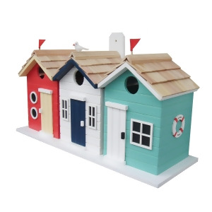 8.25 Fully Functional Red White and Aqua Wooden Beach House Triple-Nest Birdhouse - All