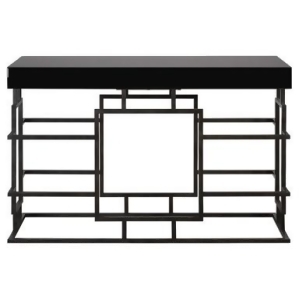 52 Andy Rusted Ebony Black and Beveled Black Glass Geometric Caged Console Table - All