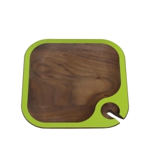 6.5 Handcrafted Wud Walnut Wood Hors d'Oeuvres and Wine Party Tray with Lime Green Trim - All