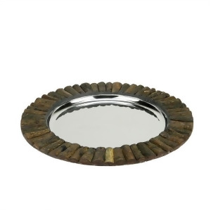 14 Handcrafted Decorative Round Rustic Charger Serving Tray with Wood Accents - All