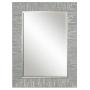38 Blue-Gray and Silver Striped Solid Pine Wood Decorative Beveled Wall Mirror - All