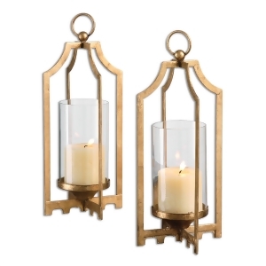 Set of 2 Metallic Gold Metal with Clear Glass Globes Decorative Candle Holders 13 - All