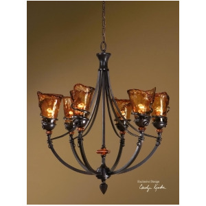 32 A Touch Of Elegance's Amber Glass Shade 6-Light Hanging Bronze Chandelier - All
