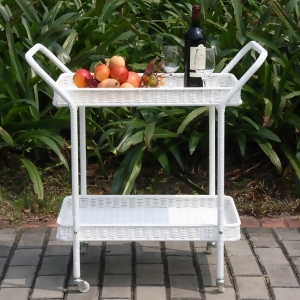 32 White Resin Wicker Outdoor Patio Garden Serving Cart with Wheels - All