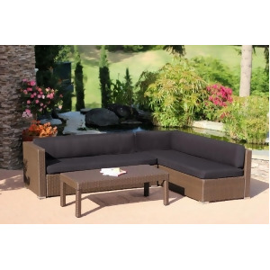 3-Piece Espresso Resin Wicker Outdoor Patio Sectional Table Set Coffee Cushions - All
