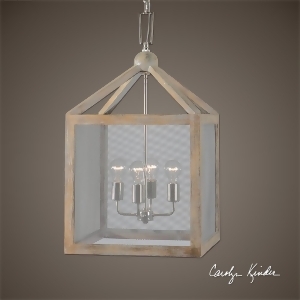 29 Carolyn Kinder Gray Taupe Wash Wooden Lantern 4-Bulb Pendant Ceiling Light Fixture - All