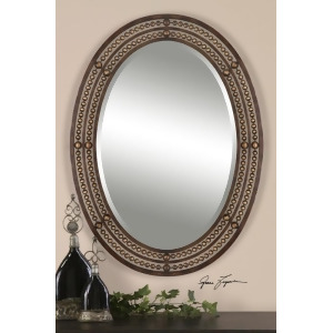 34 Oval Shaped Brown/Gold Tinted and Jeweled Hanging Wall Mirror - All