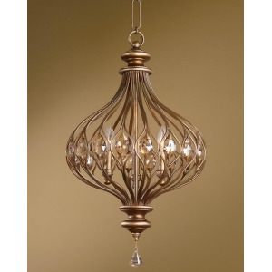28 Burnished Gold and Ornamented Crystal Infused Ceiling Light Pendant - All