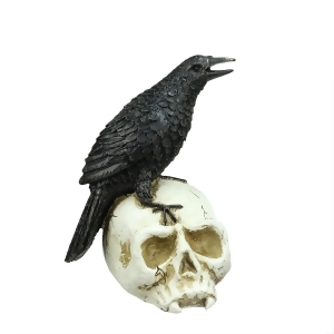 9.75 Spooky Black Crow on Skull Halloween Decoration - All
