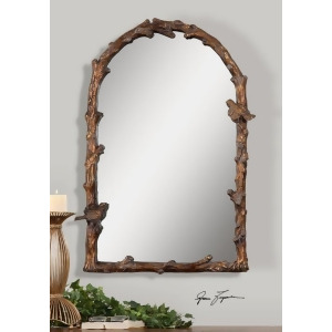 37 H Brown/Golden Branch and Bird Detailed Hanging Arched Top Wall Mirror - All