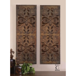 Set of 2 Dark Brown Burnished Floral Inspired Hanging Wall Art Panels 41 H - All